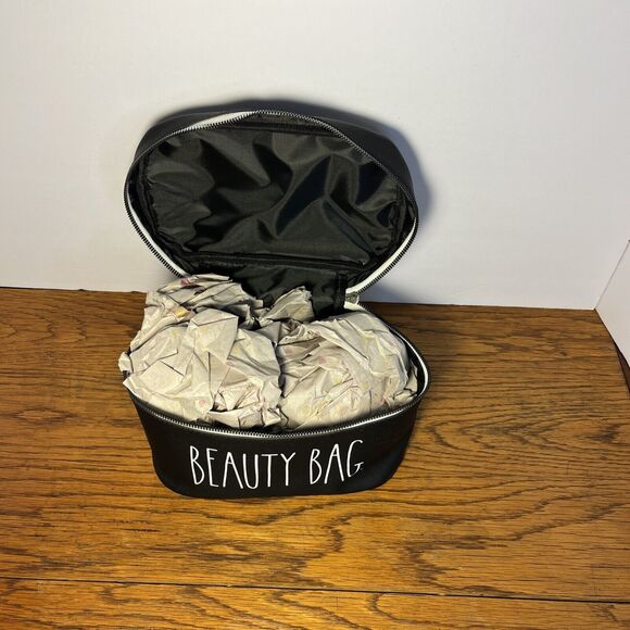 RAE DUNN "BEAUTY BAG" Cosmetic Train Case Black Zipper Closure New with Tags - Picture 6 of 7